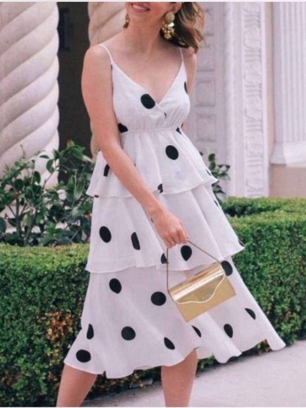 New O.P.T White Tiered Polka Dot Dress